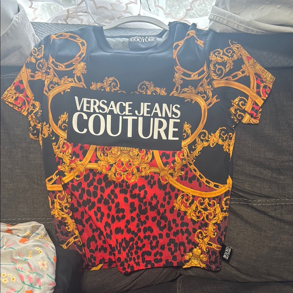 Versace Jeans Couture Black and Red Graphic T-Shirt